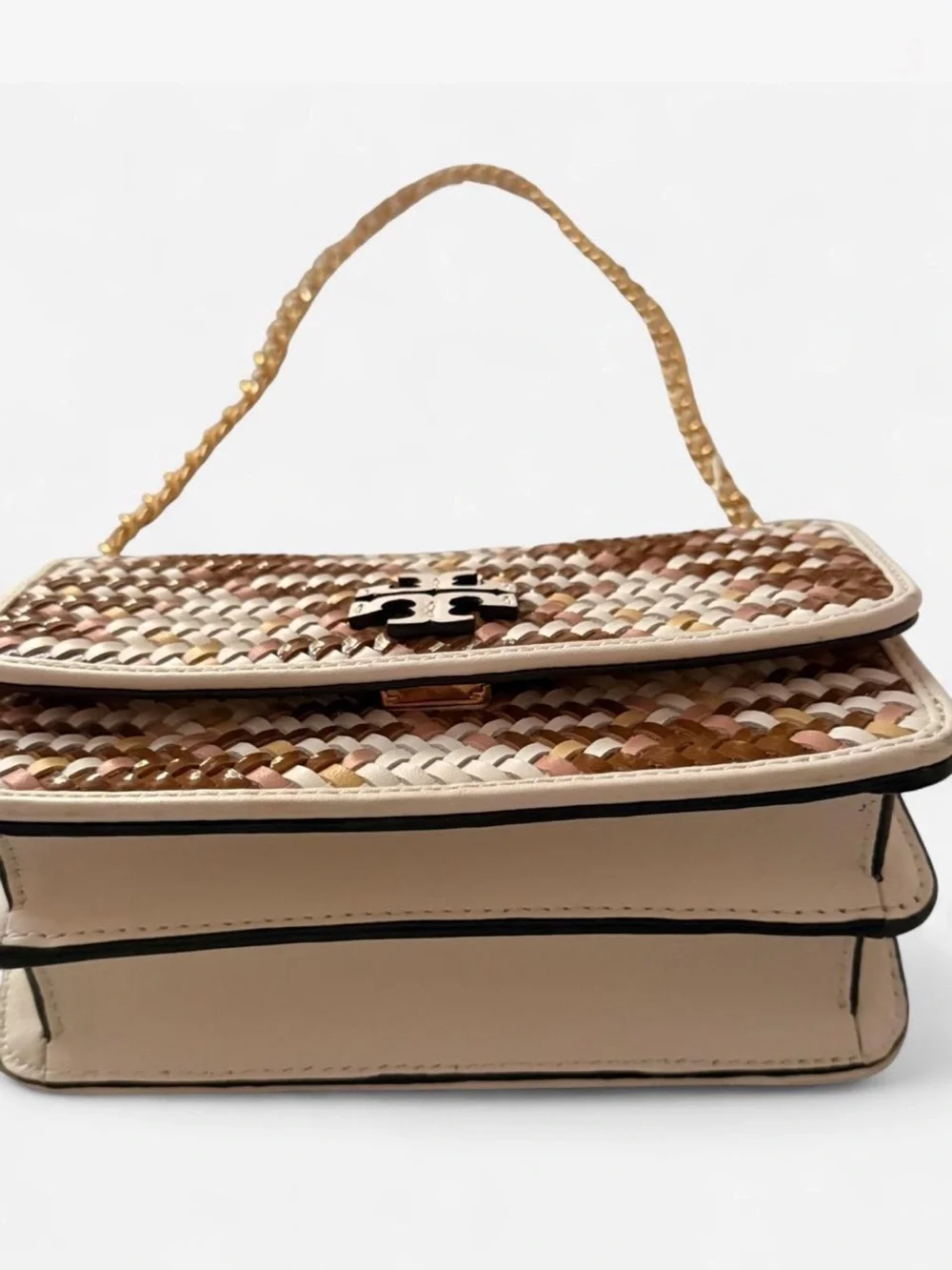 Tory Burch Braided Multi-Color Leather Crossbody with Gold Chain